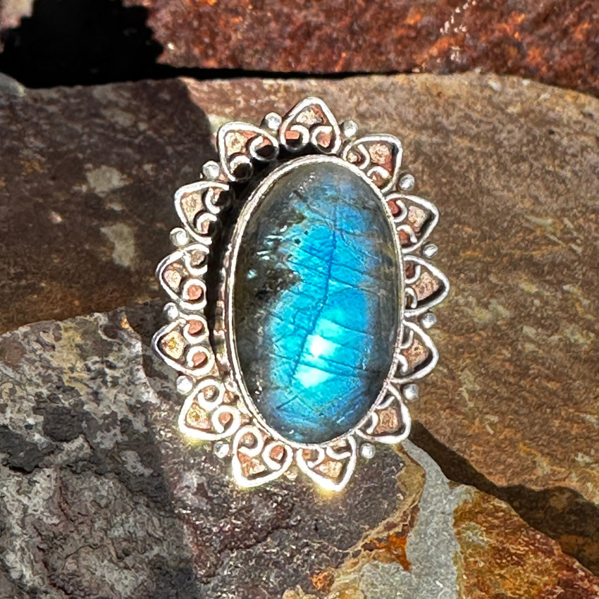 Sterling Silver Blue Labradorite Ring Size 7 Ring
