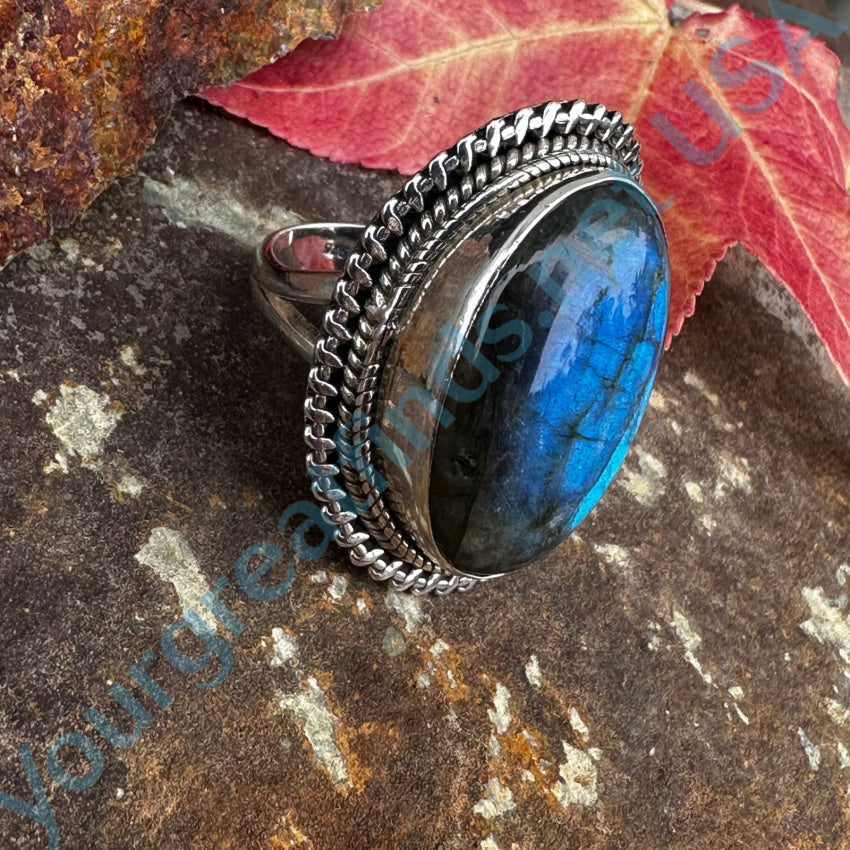 Sterling Silver & Blue Labradorite Ring Size 9.5 Ring