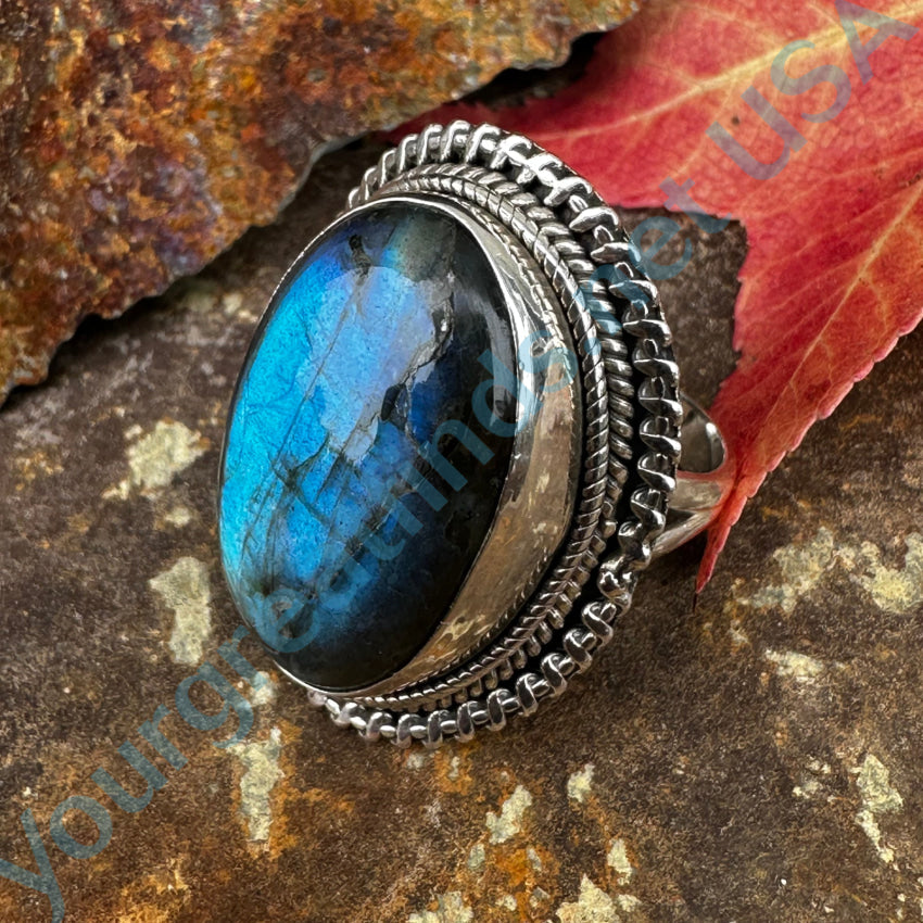 Sterling Silver & Blue Labradorite Ring Size 9.5 Ring