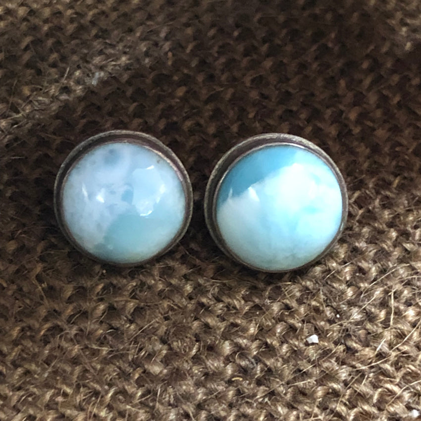 Sterling Silver Blue Larimar Pierced Stud Earrings