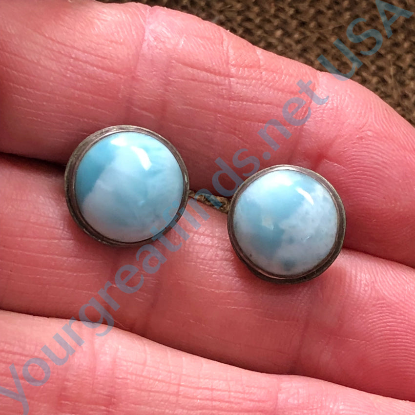 Sterling Silver Blue Larimar Pierced Stud Earrings