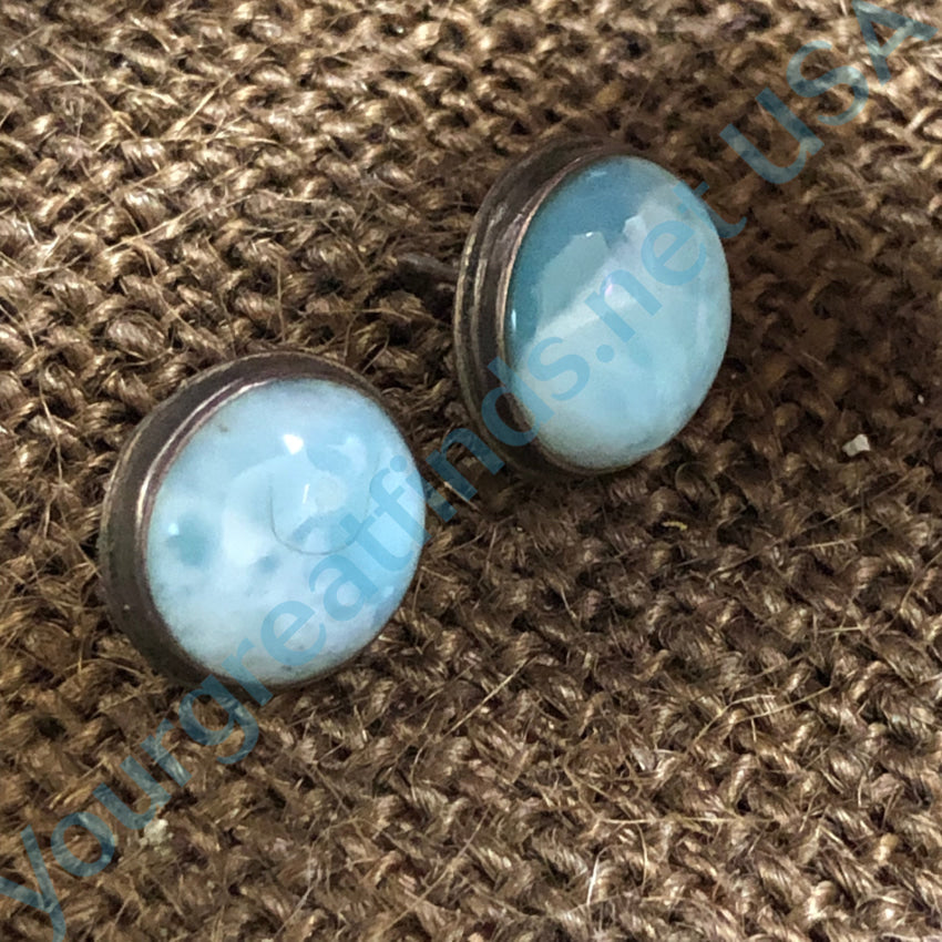 Sterling Silver Blue Larimar Pierced Stud Earrings