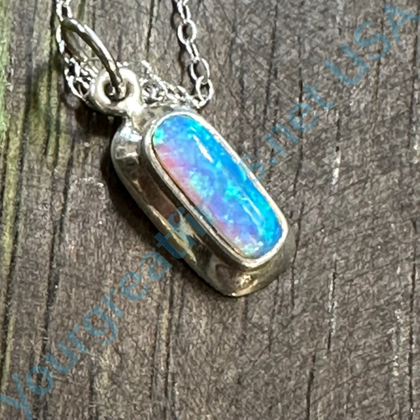 Sterling Silver Blue Opal Necklace