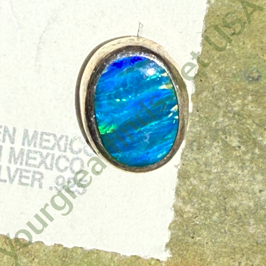 Sterling Silver & Blue Opal Pierced Post Stud Earrings Mexico earrings