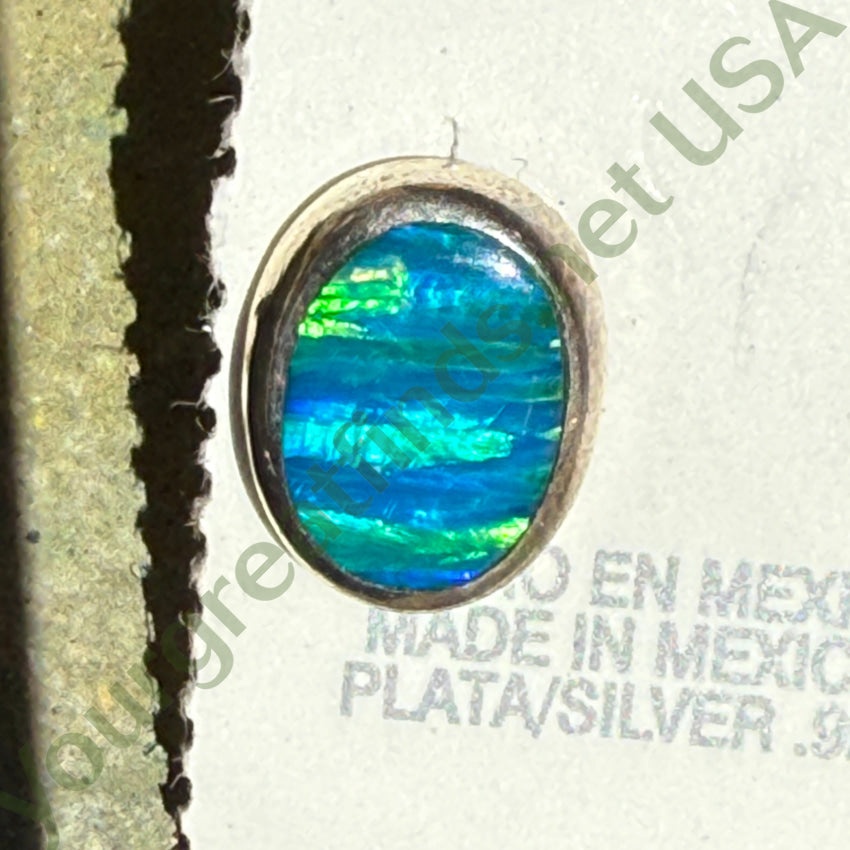 Sterling Silver & Blue Opal Pierced Post Stud Earrings Mexico earrings