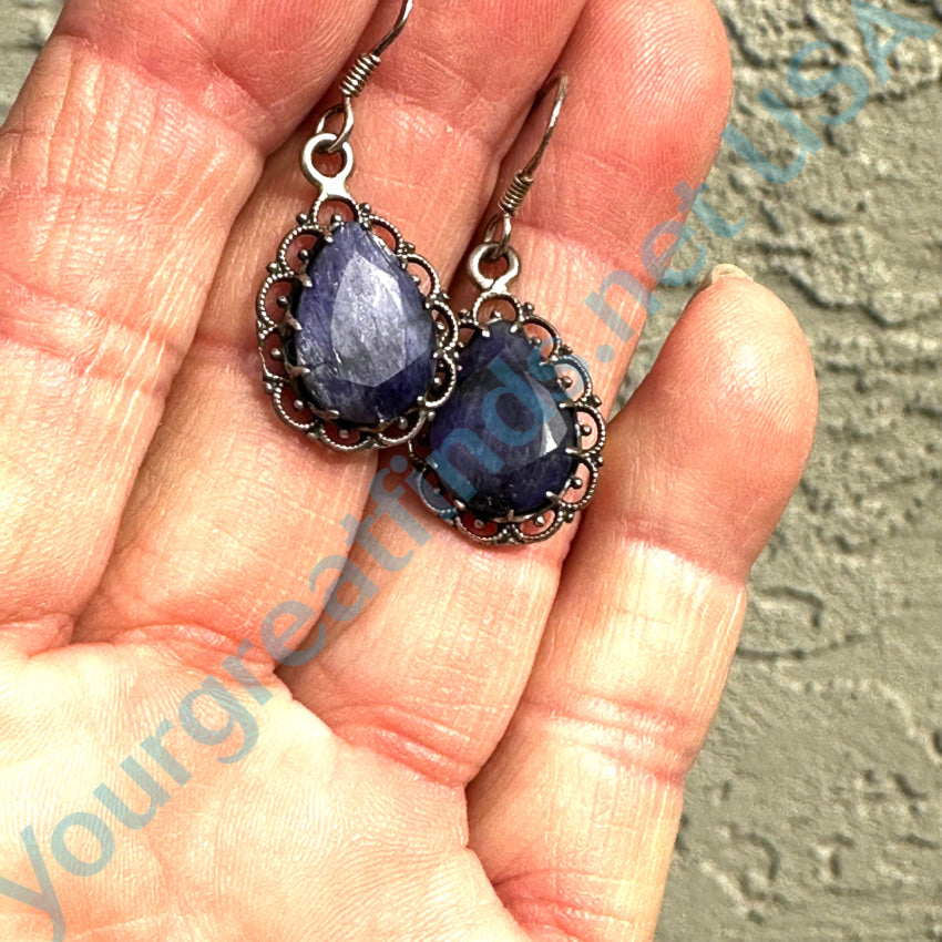 Sterling Silver Blue Sapphire Pierced Earrings Earrings