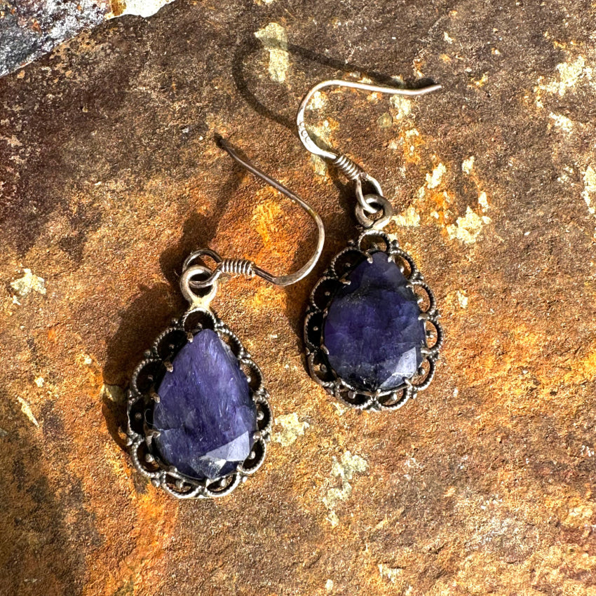 Sterling Silver Blue Sapphire Pierced Earrings Earrings