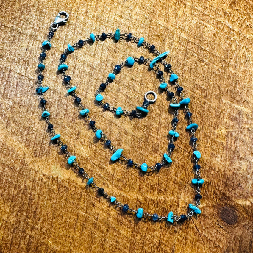 Sterling Silver Blue Sapphire & Turquoise Beaded Necklace Necklace