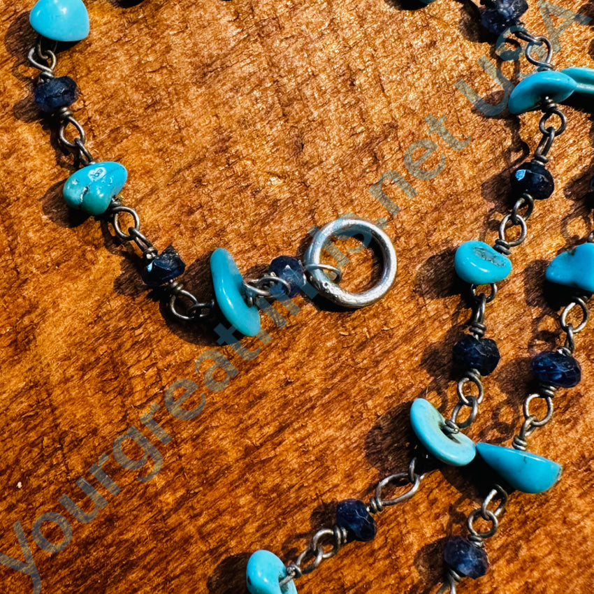 Sterling Silver Blue Sapphire & Turquoise Beaded Necklace Necklace