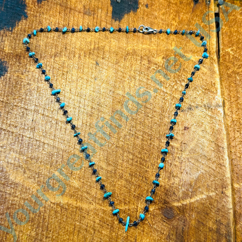 Sterling Silver Blue Sapphire & Turquoise Beaded Necklace Necklace