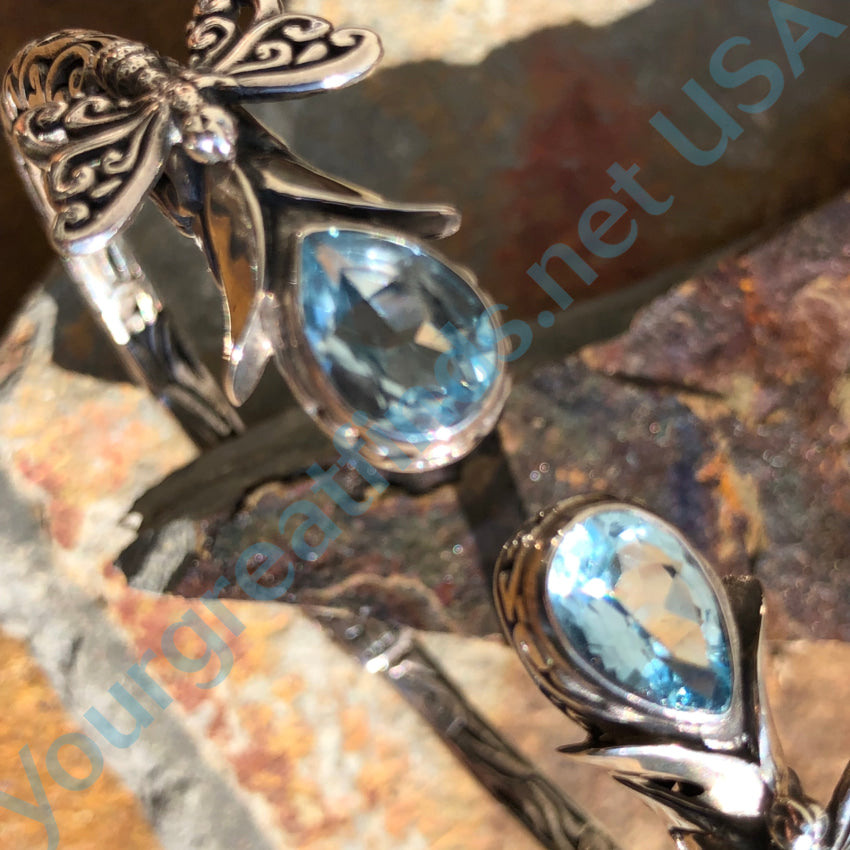 Sterling Silver & Blue Topaz Hinged Cuff Bracelet Butterflies Bracelet