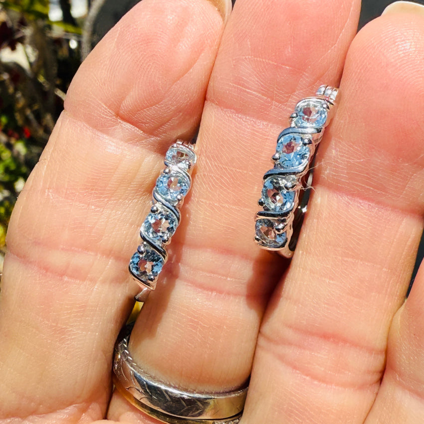 Sterling Silver & Blue Topaz Hoop Pierced Earrings earrings