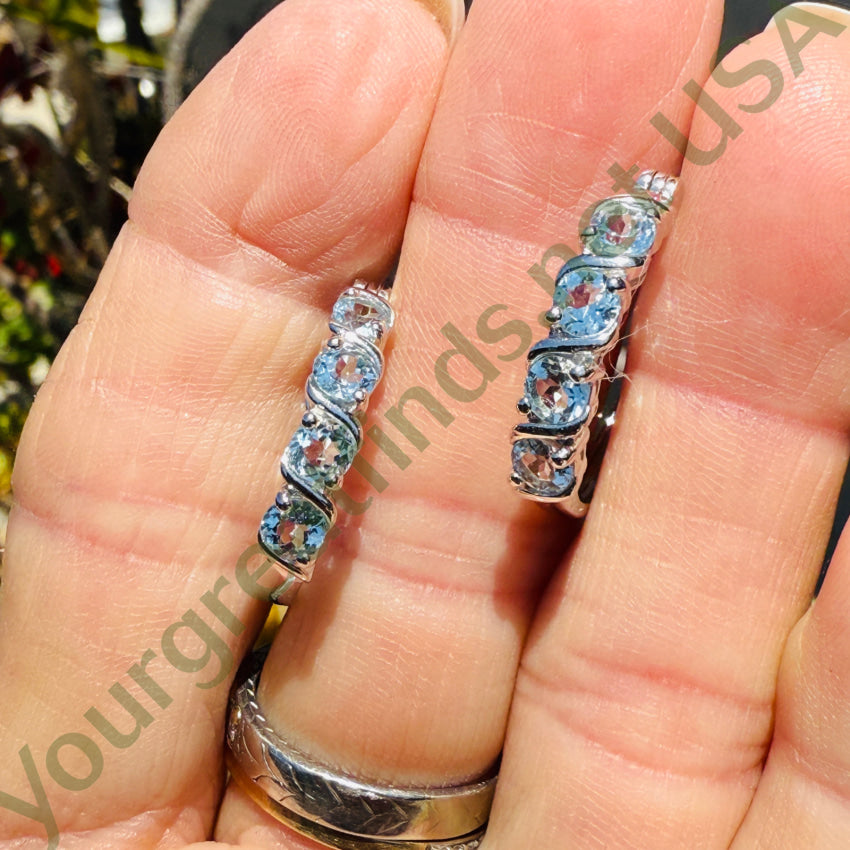 Sterling Silver & Blue Topaz Hoop Pierced Earrings earrings