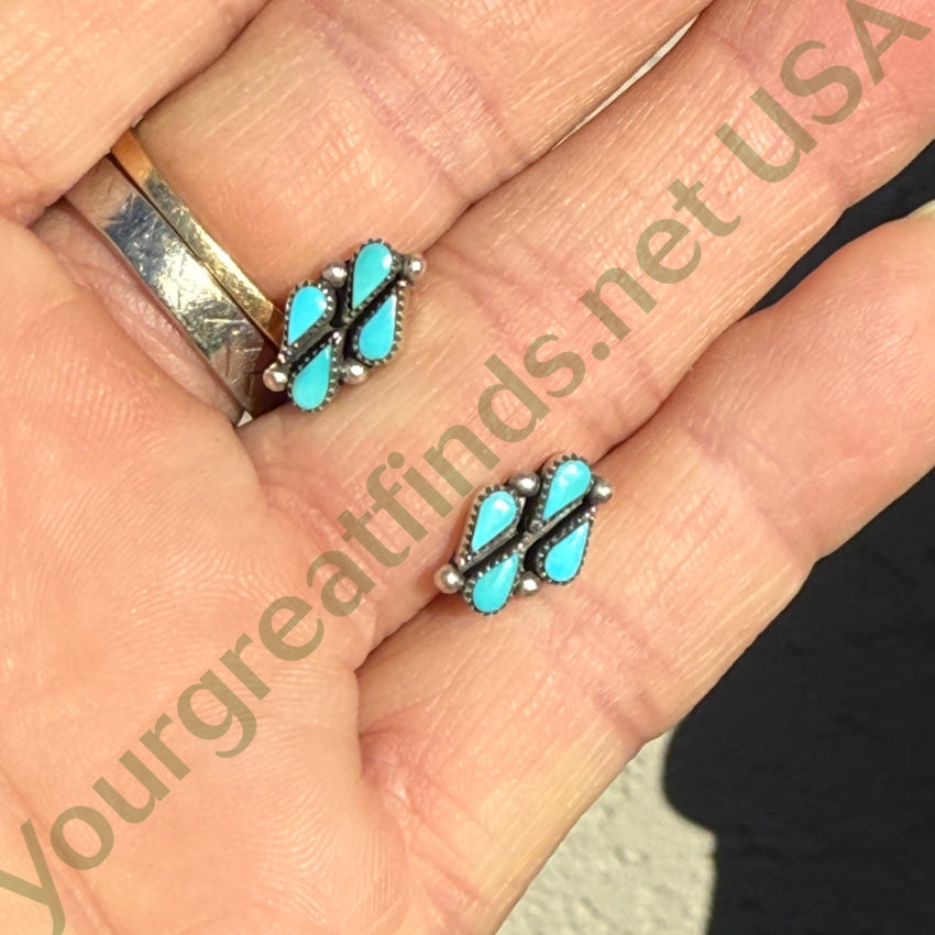 Sterling Silver Blue Turquoise Petit Point Stud Post Earrings earrings