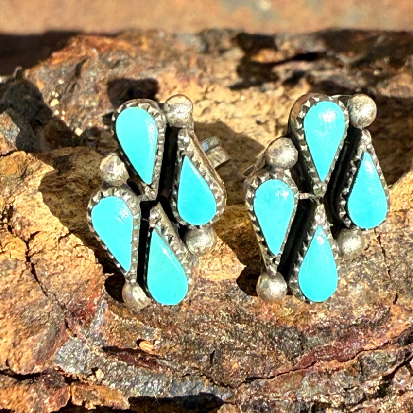 Sterling Silver Blue Turquoise Petit Point Stud Post Earrings earrings