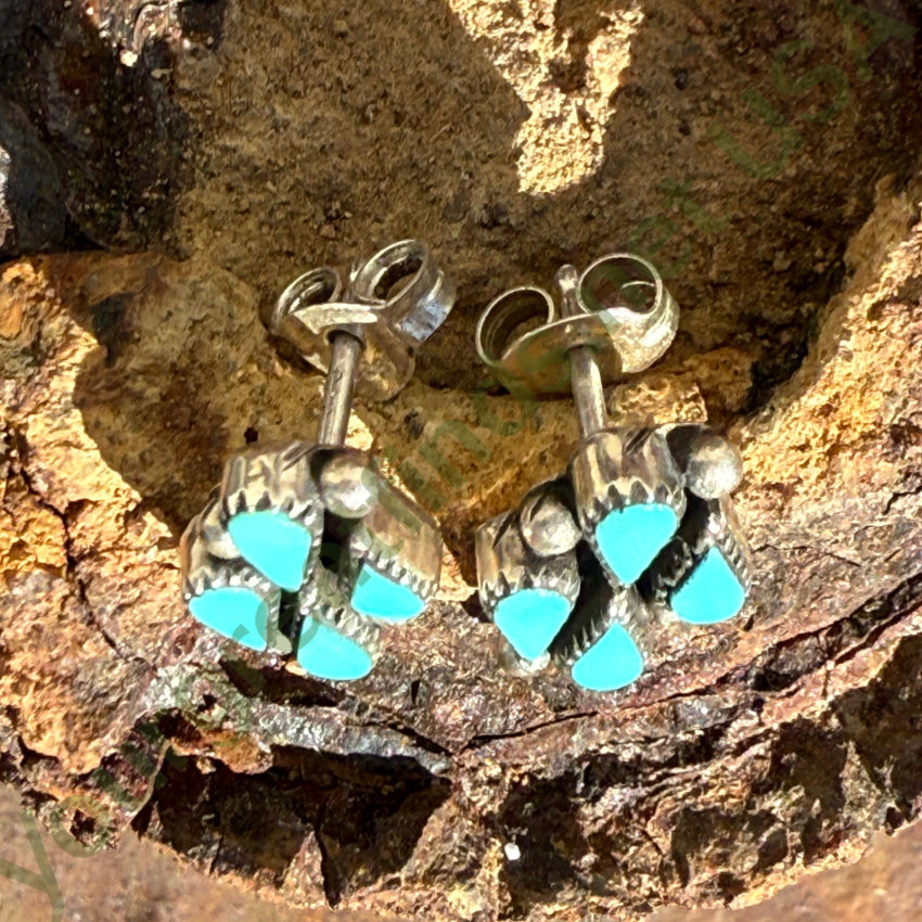 Sterling Silver Blue Turquoise Petit Point Stud Post Earrings earrings