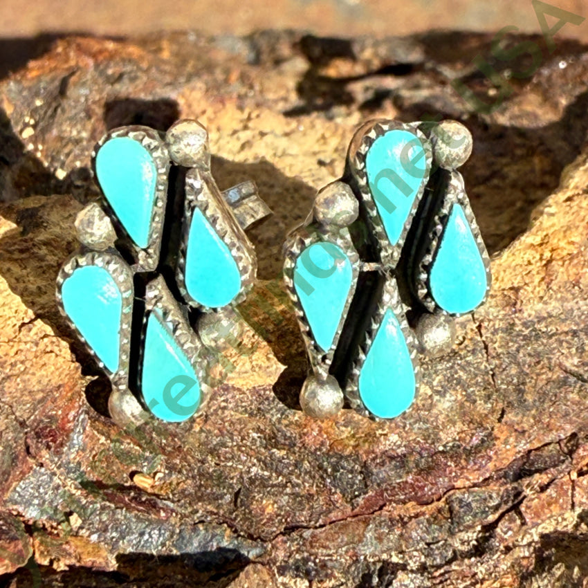 Sterling Silver Blue Turquoise Petit Point Stud Post Earrings earrings