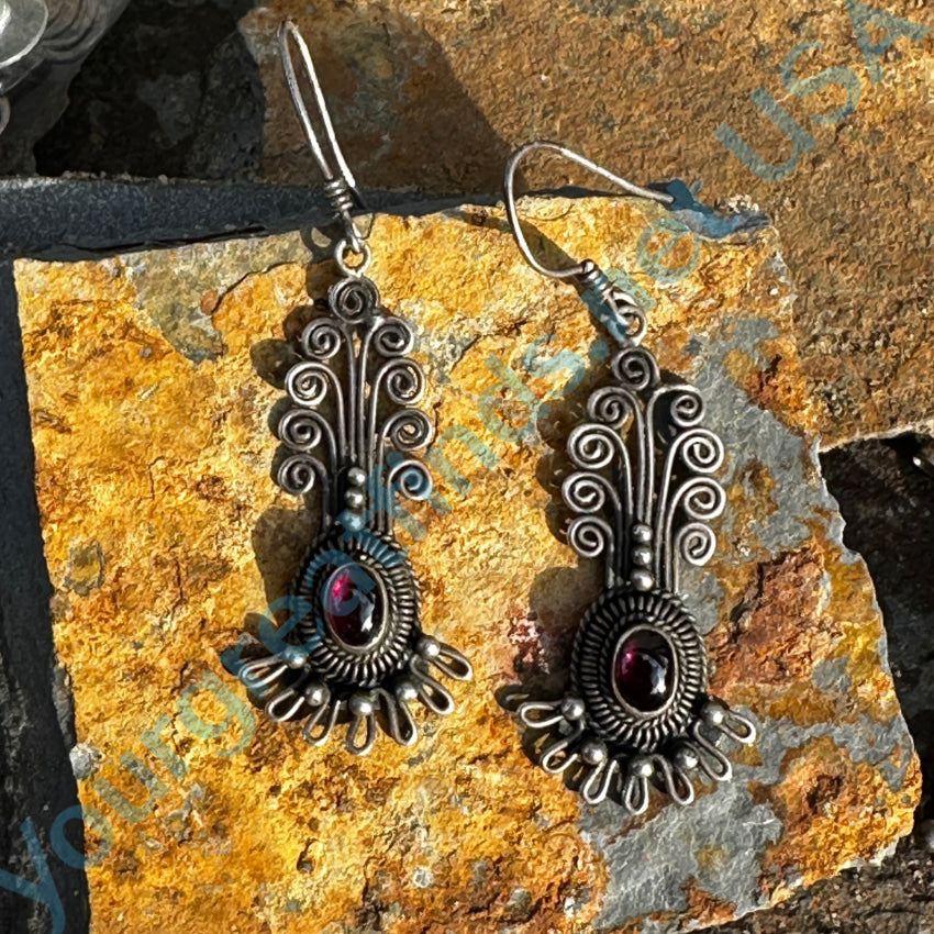 Sterling Silver Boho Style Garnet Pierced Earrings Earrings