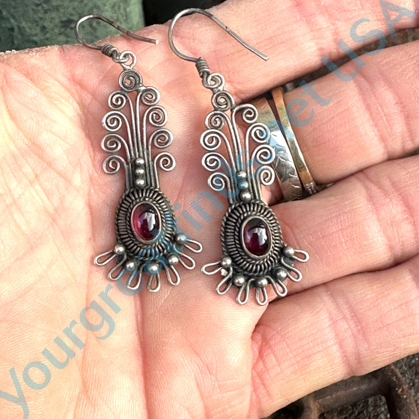 Sterling Silver Boho Style Garnet Pierced Earrings Earrings