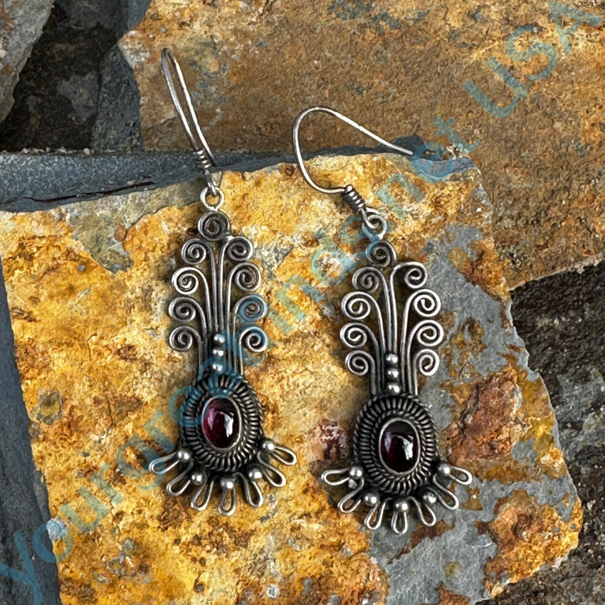 Sterling Silver Boho Style Garnet Pierced Earrings Earrings