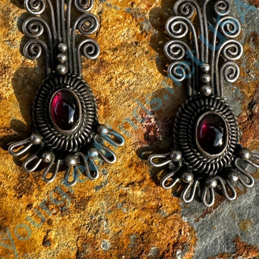 Sterling Silver Boho Style Garnet Pierced Earrings Earrings