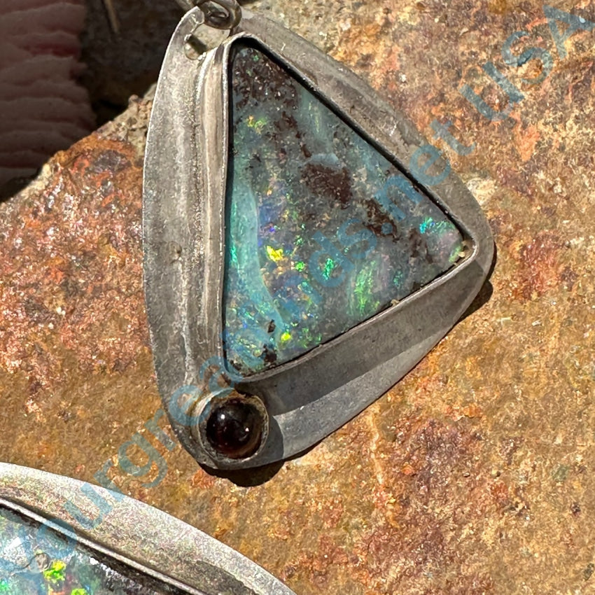 Sterling Silver Boulder Opal Garnet Pierced Earrings