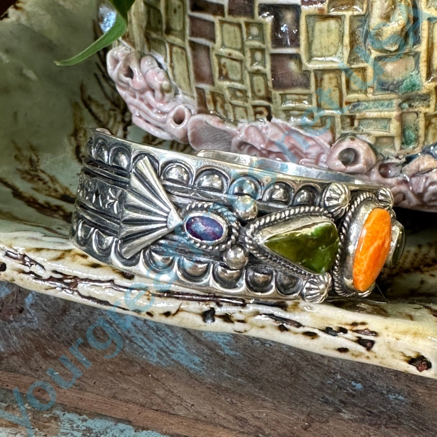 Sterling Silver Bracelet Navajo Delbert Gordon Spiny Oyster Turquoise