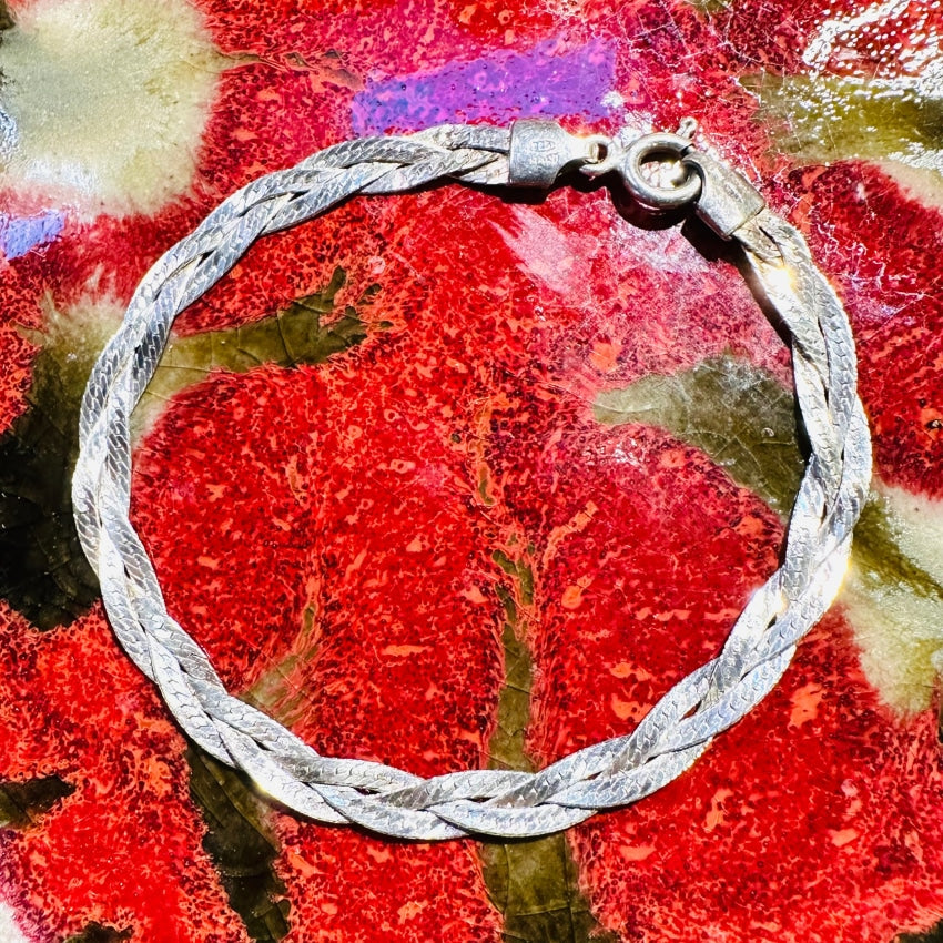Sterling Silver Braided Chain Bracelet 7 1/8 L