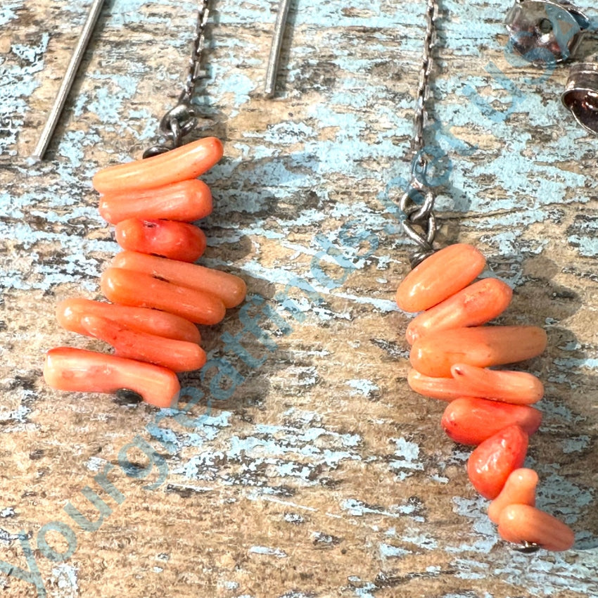 Sterling Silver Branch Coral Pierced Earrings Shoulder Duster