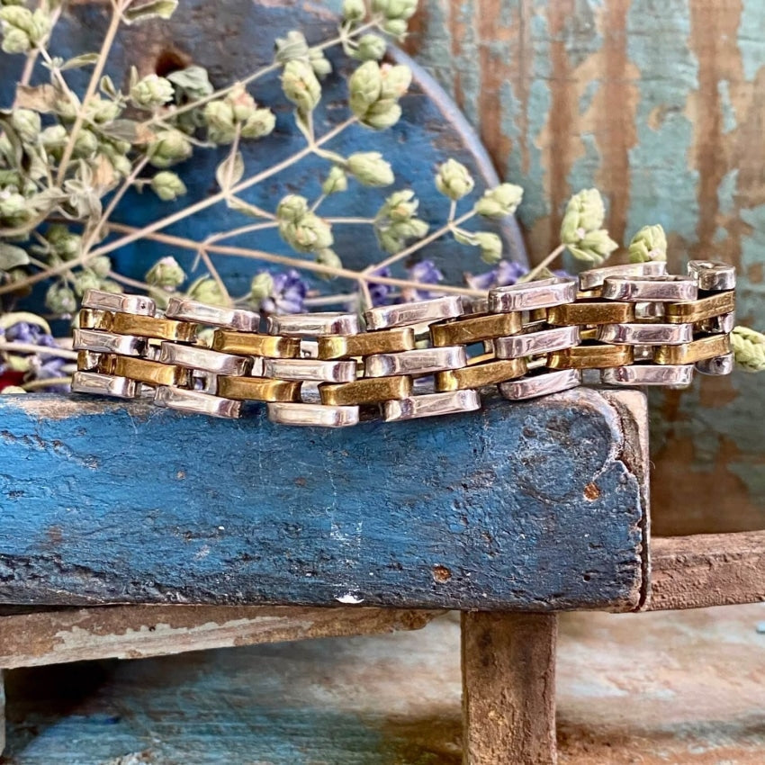 Sterling Silver Brass Bar Link Bracelet Mexico Yourgreatfinds