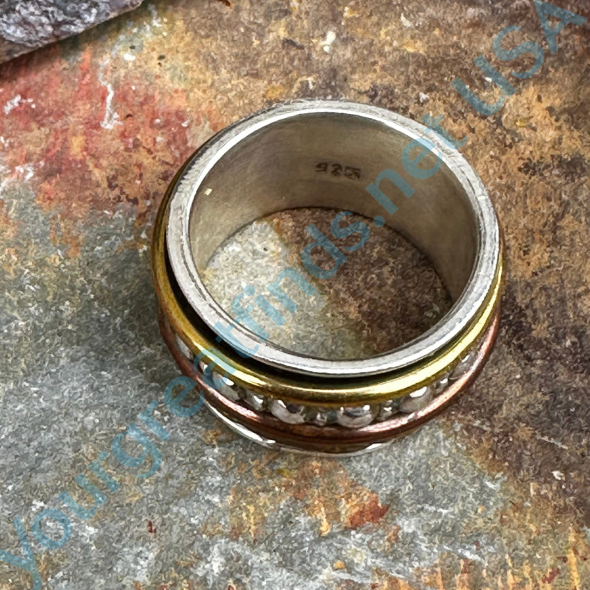 Sterling Silver Brass & Copper Wide Band Spinner Ring Size 7 Ring