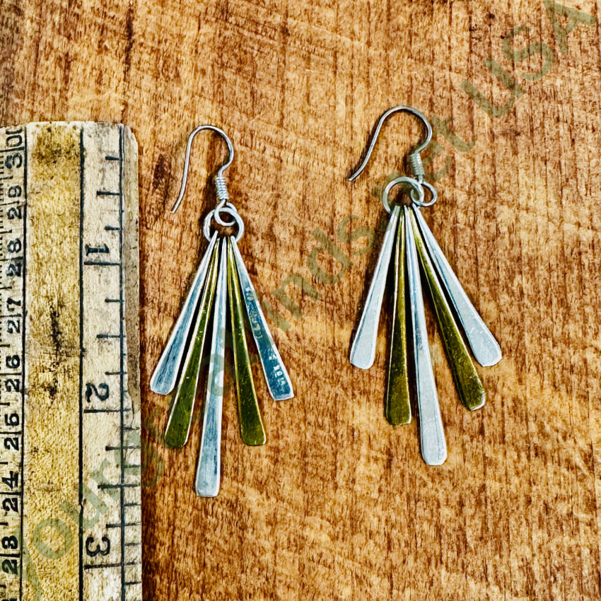 Sterling Silver & Brass Stick Pierced Earrings Taxco Mexico Earrings