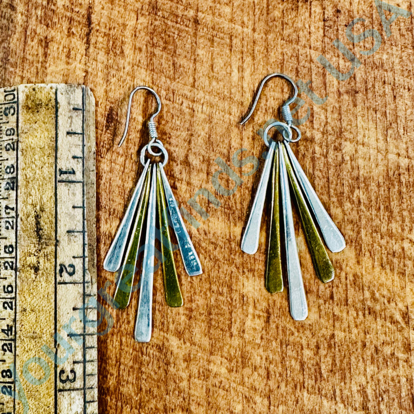 Sterling Silver & Brass Stick Pierced Earrings Taxco Mexico Earrings