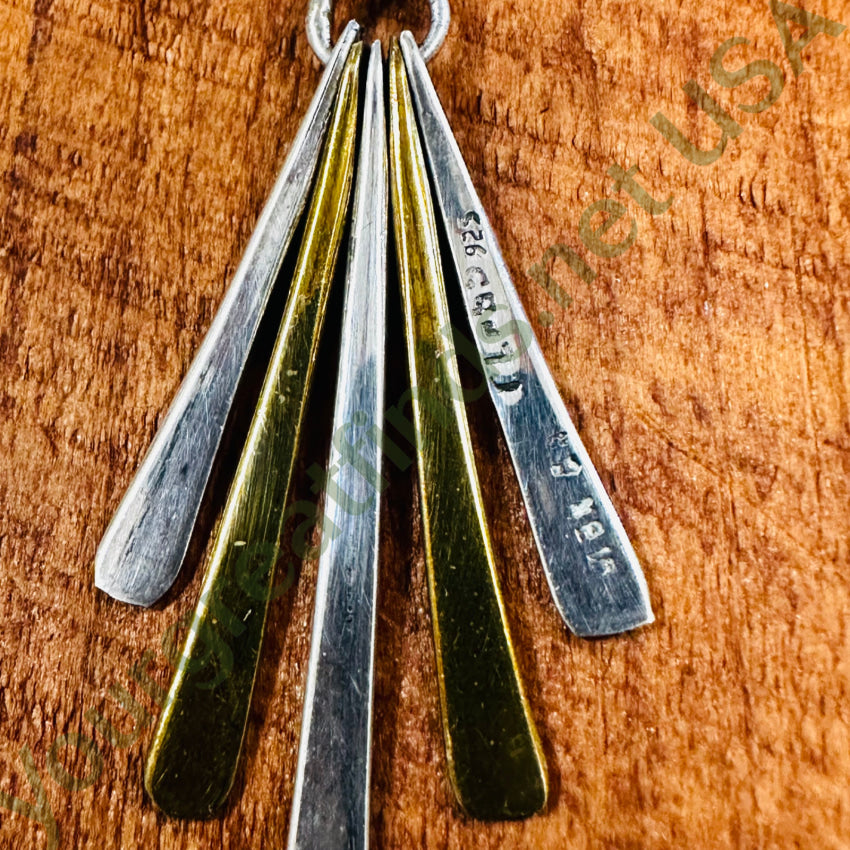 Sterling Silver & Brass Stick Pierced Earrings Taxco Mexico Earrings