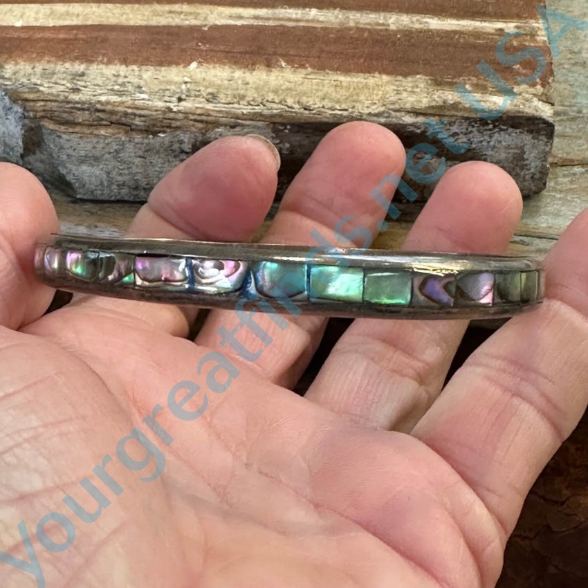 Sterling Silver Bright Abalone Bangle Bracelet Mexico