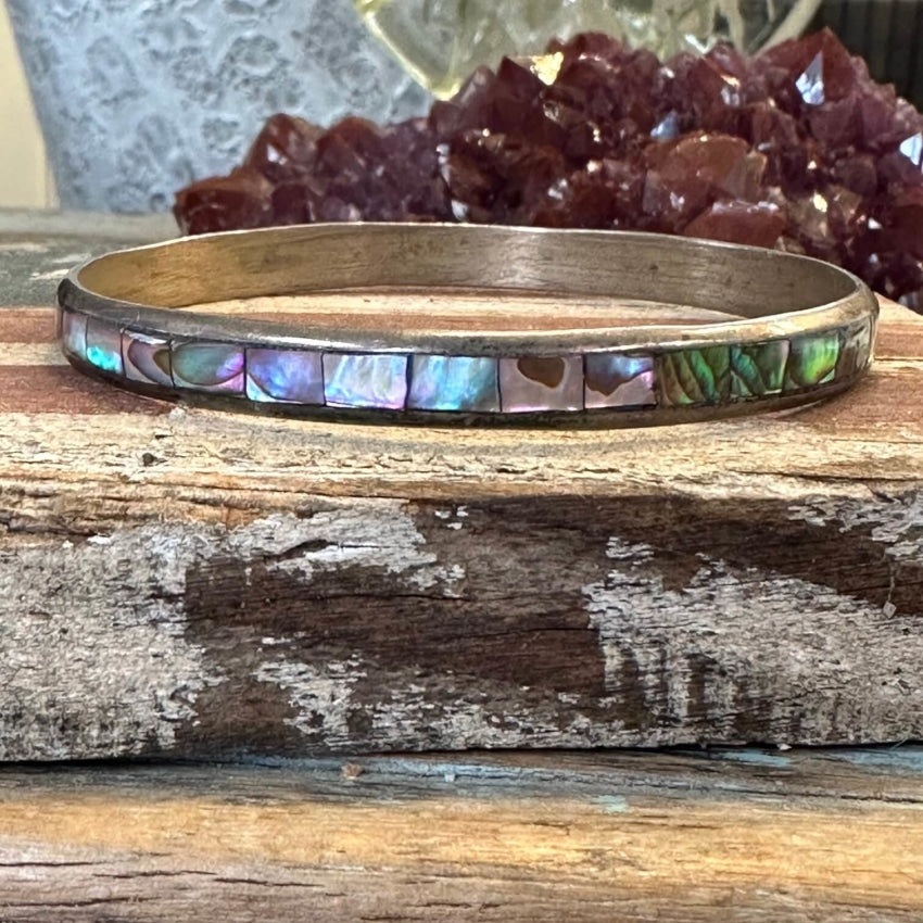 Sterling Silver Bright Abalone Bangle Bracelet Mexico