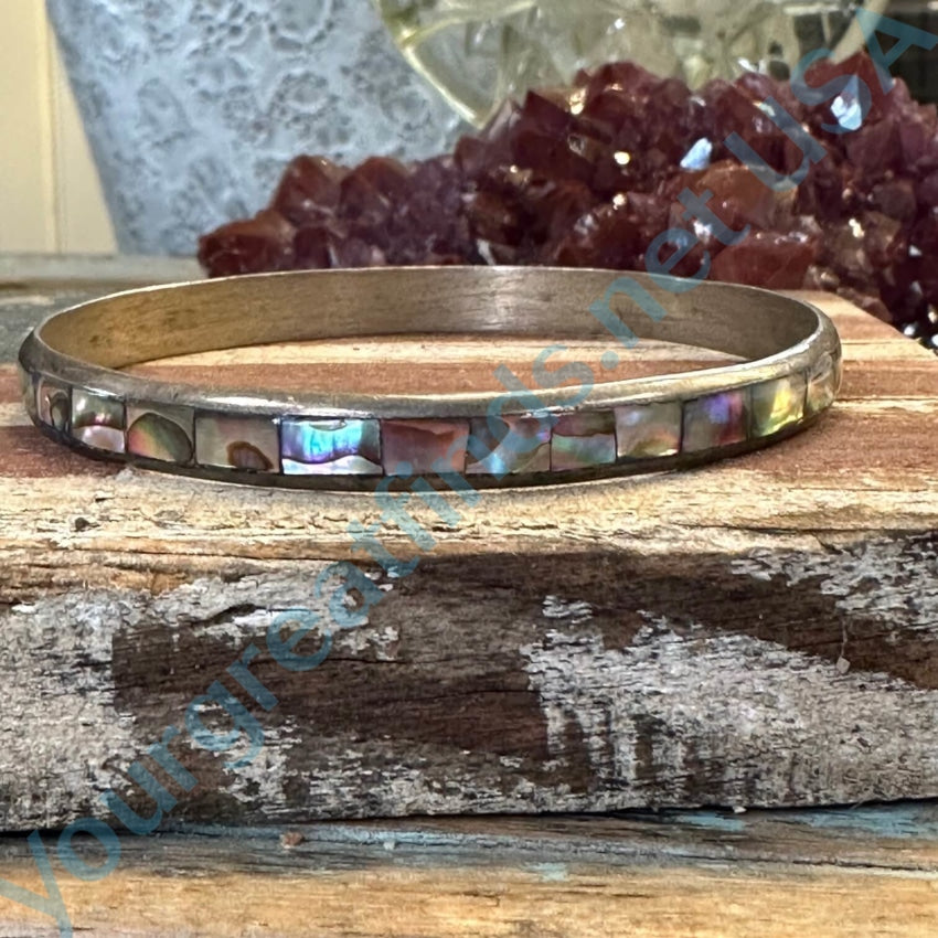 Sterling Silver Bright Abalone Bangle Bracelet Mexico