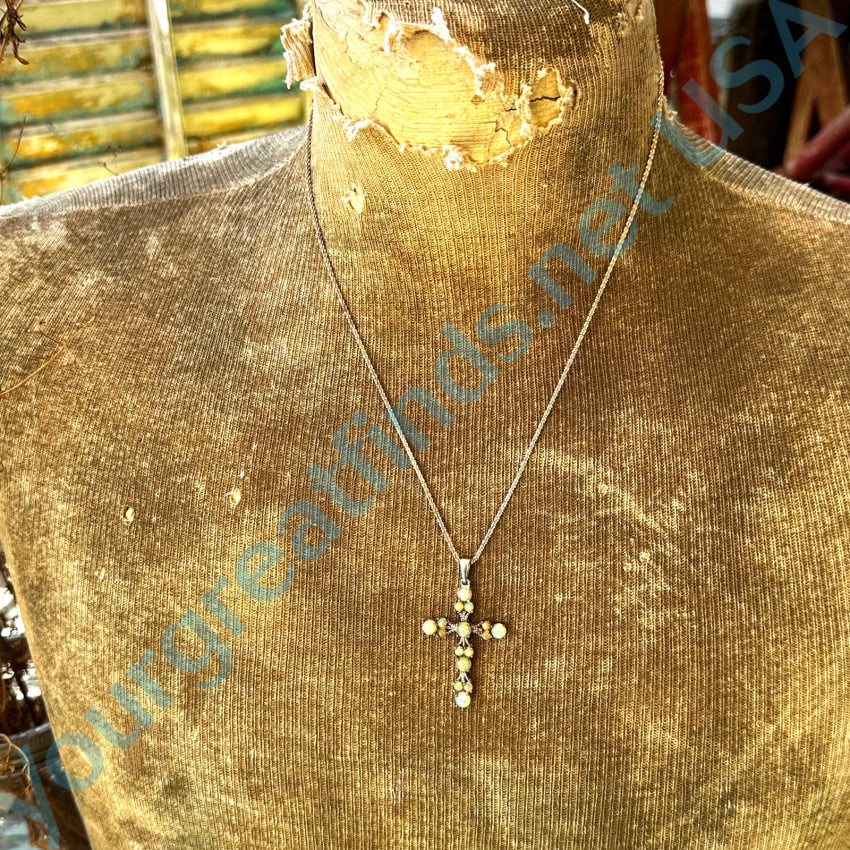 Sterling Silver & Bright Opal Holy Cross Necklace Necklace