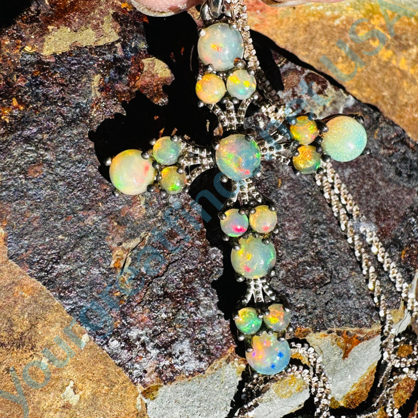 Sterling Silver & Bright Opal Holy Cross Necklace Necklace