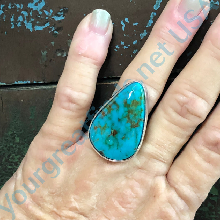 Sterling Silver & Bright Turquoise Ring Size 8 Ring