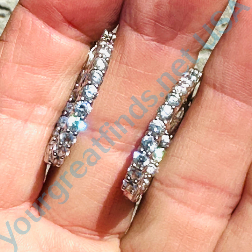 Sterling Silver & Bright White Cubic Zirconia Hoop Pierced Earrings Earirngs