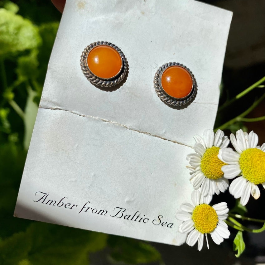 Sterling Silver Butterscotch Amber Pierced Stud Earrings Yourgreatfinds