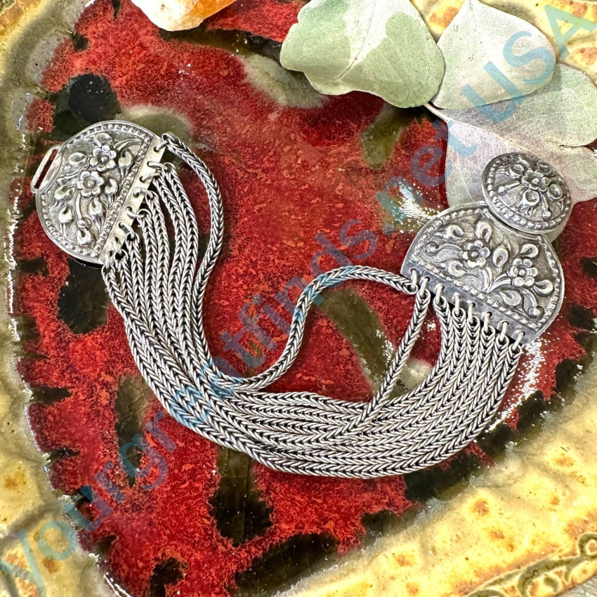 Sterling Silver Cable Bracelet Fancy Floral Clasp