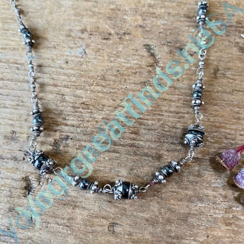 Sterling Silver Cannetille Necklace with Hematite Beads Yourgreatfinds