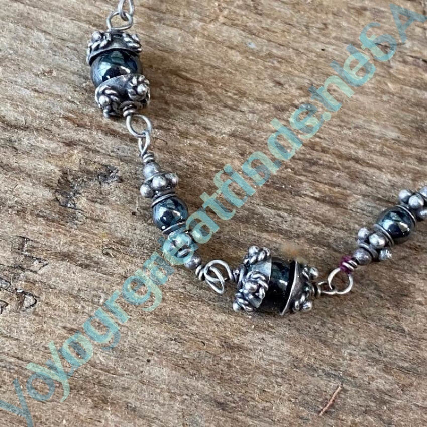 Sterling Silver Cannetille Necklace with Hematite Beads Yourgreatfinds
