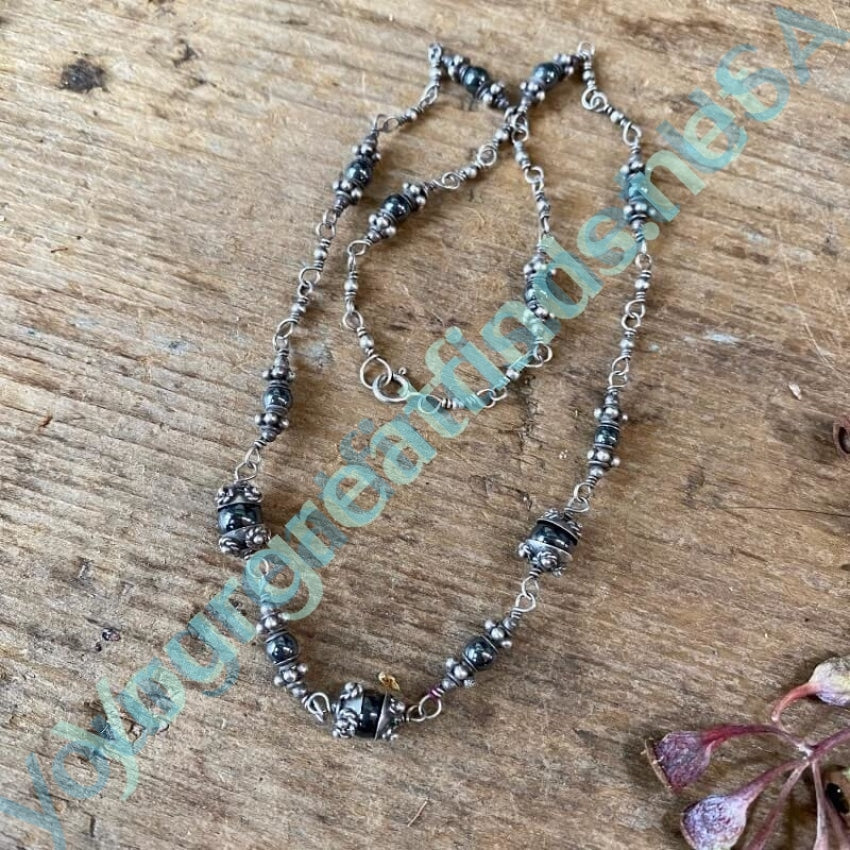 Sterling Silver Cannetille Necklace with Hematite Beads Yourgreatfinds