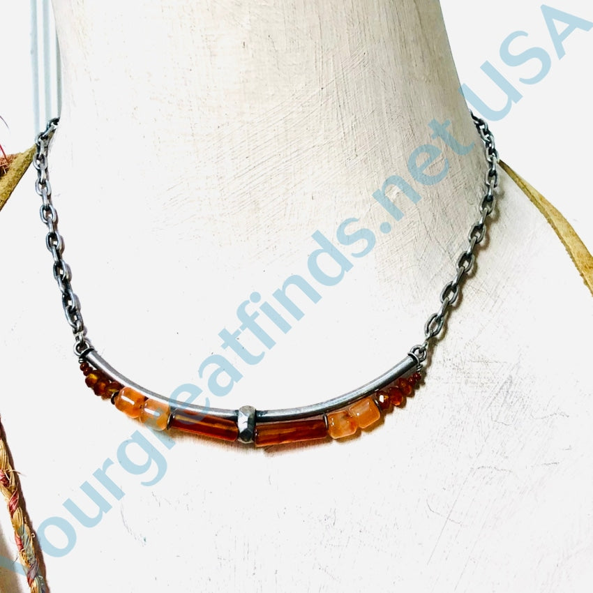 Sterling Silver Carnelian Bead Choker Necklace