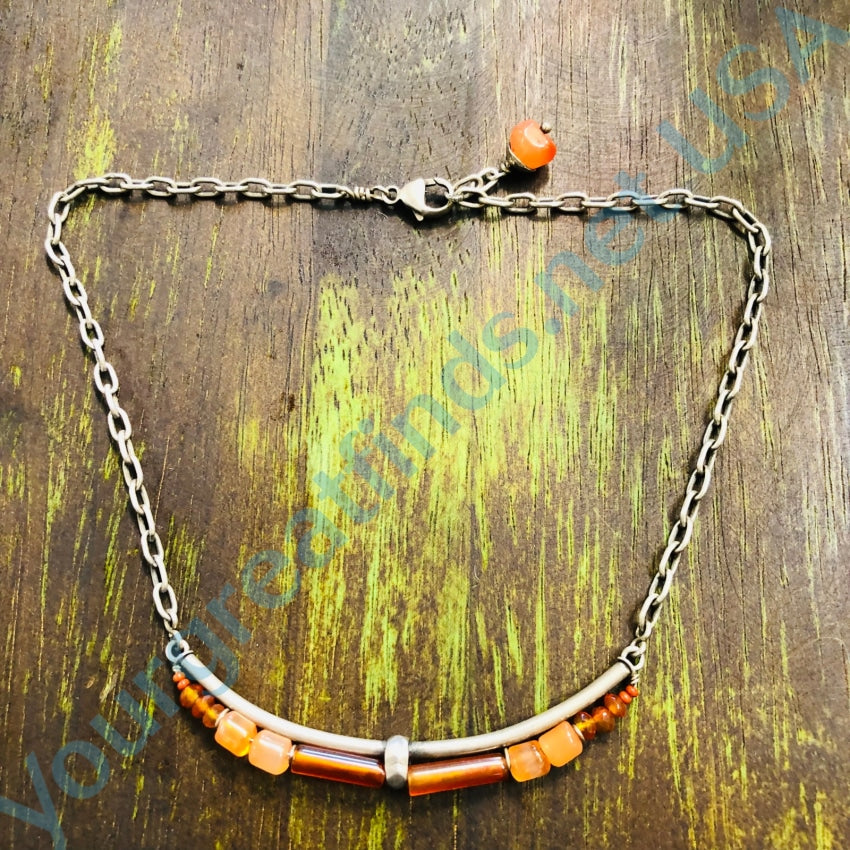 Sterling Silver Carnelian Bead Choker Necklace