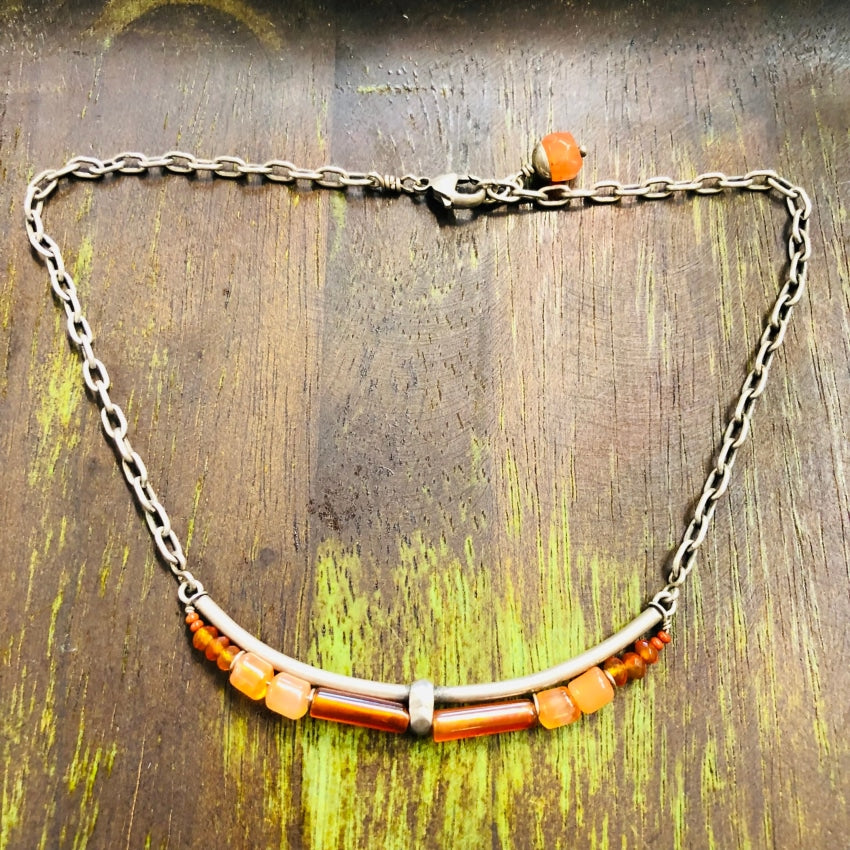 Sterling Silver Carnelian Bead Choker Necklace