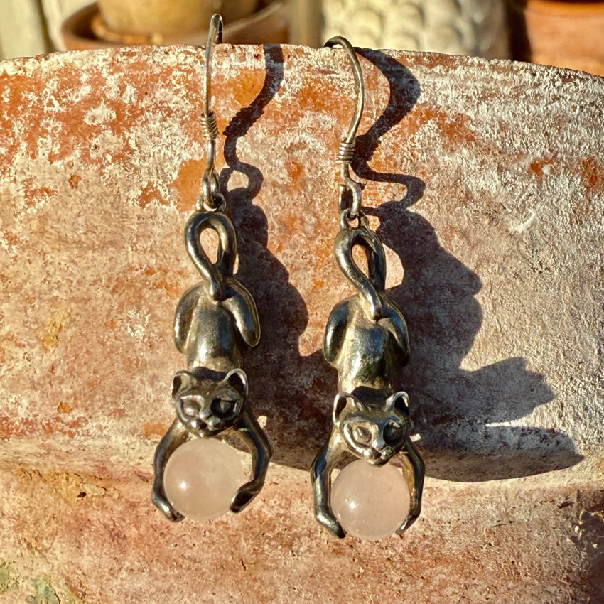 Sterling Silver Cat & Ball Pierced Earrings Earrings